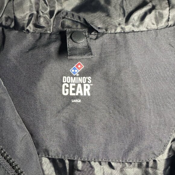 Dominos Gear Jacket Mens Size Large Black Rain Jacket Windbreaker Hooded Zip - Picture 4 of 14
